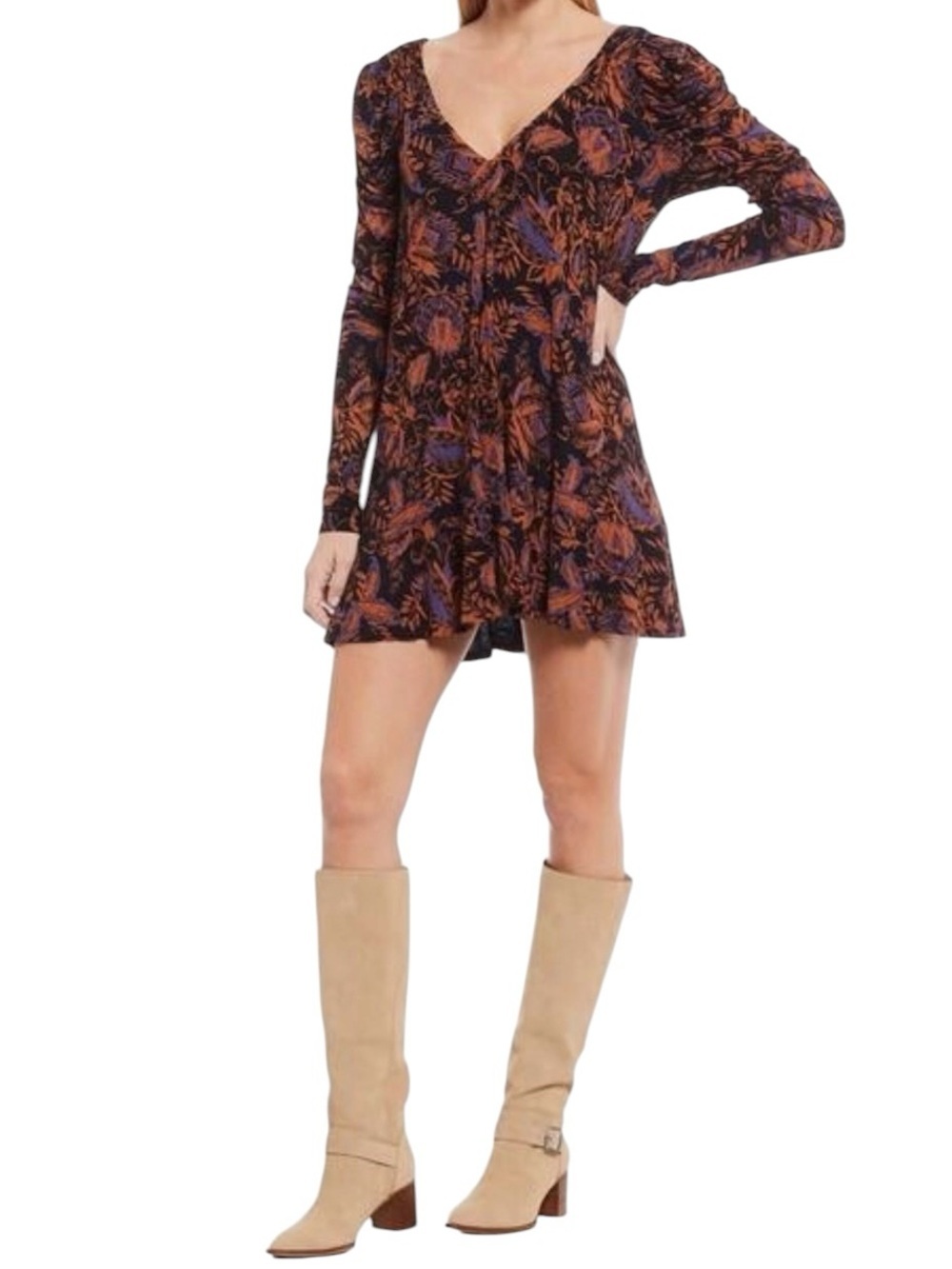 Free People Hello Lover Tunic/Mini Dress Flowy Boho Chic Long Sleeve Sz M V-neck